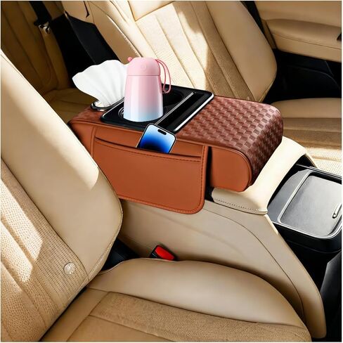 وسادة مسند ذراع وحدة التحكم المركزية للسيارة، غطاء صندوق مسند الذراع 5 في 1 مع حامل هاتف كوب وصندوق مناديل جيب للتخزين، واقي مسند ذراع وحدة التحكم الوسطى التلقائي متعدد الوظائف، ملاءمة عالمية (أسود) in Kuwait