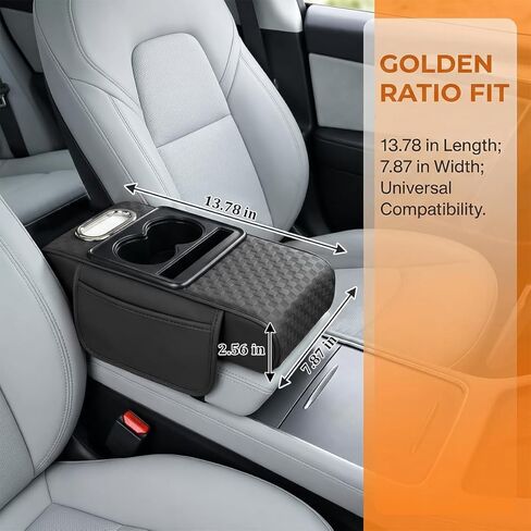 Car Center Console Armrest Pillow, 5-in-1 Armrest Box Cover with Cup Phone Holder & Storage Pocket Tissue Box, Multifunctional Auto Middle Console Arm Rest Protector, Universal Fit (Black) in Saudi Arabia