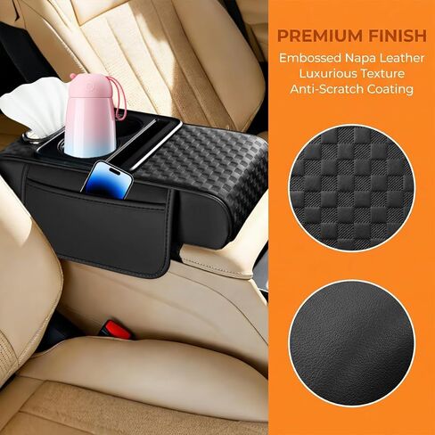 Car Center Console Armrest Pillow, 5-in-1 Armrest Box Cover with Cup Phone Holder & Storage Pocket Tissue Box, Multifunctional Auto Middle Console Arm Rest Protector, Universal Fit (Black) in Saudi Arabia