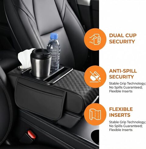 Car Center Console Armrest Pillow, 5-in-1 Armrest Box Cover with Cup Phone Holder & Storage Pocket Tissue Box, Multifunctional Auto Middle Console Arm Rest Protector, Universal Fit (Black) in Saudi Arabia