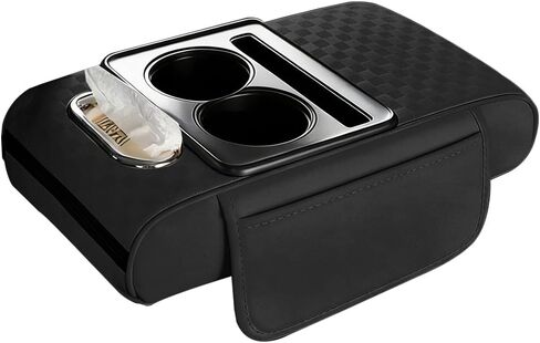 Car Center Console Armrest Pillow, 5-in-1 Armrest Box Cover with Cup Phone Holder & Storage Pocket Tissue Box, Multifunctional Auto Middle Console Arm Rest Protector, Universal Fit (Black) in Saudi Arabia