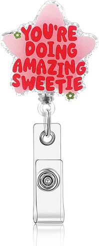 Ouligay مضحك ممرضة شارة بكرة لطيف شارة بكرة مع مشبك قابل للسحب حامل بطاقة الهوية للنساء فتاة كنت تفعل حبيبتي مذهلة، عامل طبي معلم طبيب الهدايا الوردي in Kuwait