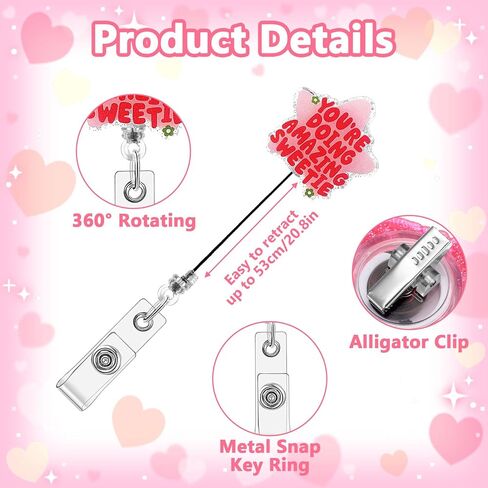 Ouligay مضحك ممرضة شارة بكرة لطيف شارة بكرة مع مشبك قابل للسحب حامل بطاقة الهوية للنساء فتاة كنت تفعل حبيبتي مذهلة، عامل طبي معلم طبيب الهدايا الوردي in Kuwait