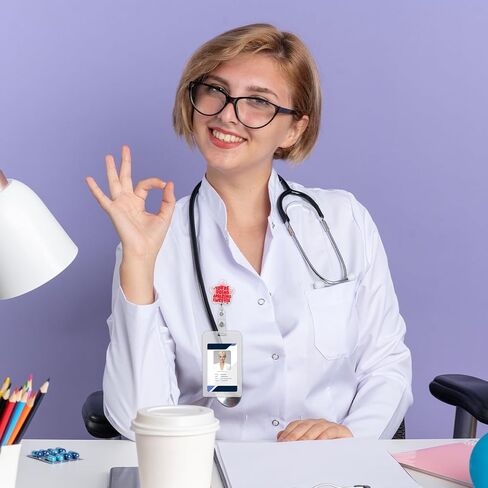 Ouligay مضحك ممرضة شارة بكرة لطيف شارة بكرة مع مشبك قابل للسحب حامل بطاقة الهوية للنساء فتاة كنت تفعل حبيبتي مذهلة، عامل طبي معلم طبيب الهدايا الوردي in Kuwait