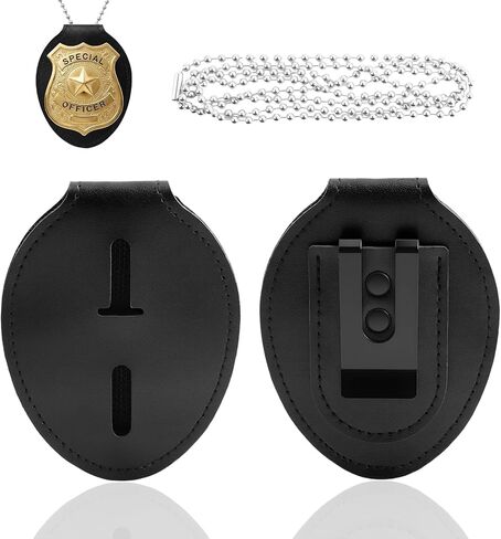 Universal PU Police Badge Holder with Neck Chain and Belt Clip, Heavy Duty Leather ID Case for Oval Shield Law Enforcement Security Badges, Neck Hanging Badge Holder for Detective, Constable in Kuwait