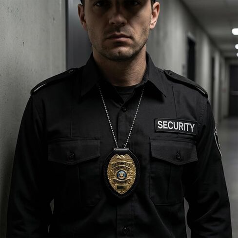 Universal PU Police Badge Holder with Neck Chain and Belt Clip, Heavy Duty Leather ID Case for Oval Shield Law Enforcement Security Badges, Neck Hanging Badge Holder for Detective, Constable in Kuwait