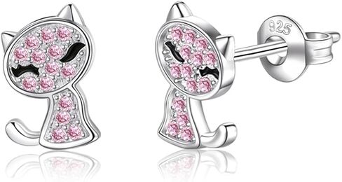 Women's 925 Sterling Silver Exquisite And Cute Cat Stud Earrings, Small And Simple Hypoallergenic Cubic Zirconia Earrings, Women's Jewelry Accessory, Suitable For Daily Wear, Birthday, Holiday Gifts in Saudi Arabia