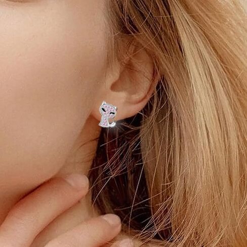 Women's 925 Sterling Silver Exquisite And Cute Cat Stud Earrings, Small And Simple Hypoallergenic Cubic Zirconia Earrings, Women's Jewelry Accessory, Suitable For Daily Wear, Birthday, Holiday Gifts in Saudi Arabia