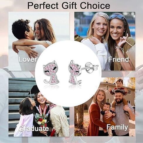 Women's 925 Sterling Silver Exquisite And Cute Cat Stud Earrings, Small And Simple Hypoallergenic Cubic Zirconia Earrings, Women's Jewelry Accessory, Suitable For Daily Wear, Birthday, Holiday Gifts in Saudi Arabia