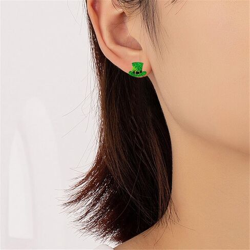 coadipress 6 Pairs St Patricks Day Earrings for Women Shinny Glitter Irish Green Shamrock Hat Dangle Stud Earring Good Luck Jewelry Saint Patricks Day Accessories in Saudi Arabia