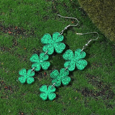 coadipress 6 Pairs St Patricks Day Earrings for Women Shinny Glitter Irish Green Shamrock Hat Dangle Stud Earring Good Luck Jewelry Saint Patricks Day Accessories in Saudi Arabia