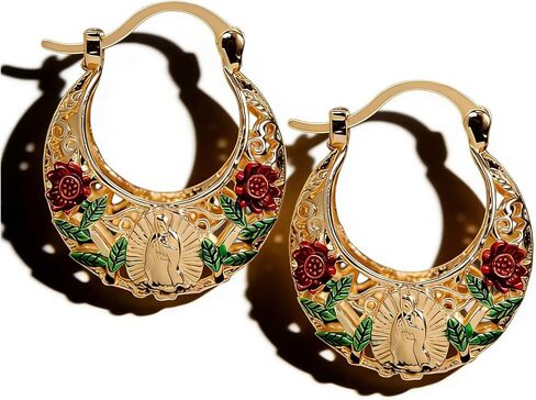 Vintage Jewelry Virgin Mary Floral Earrings Antique Filigree Earrings For Women Religious Daily Wear in Kuwait