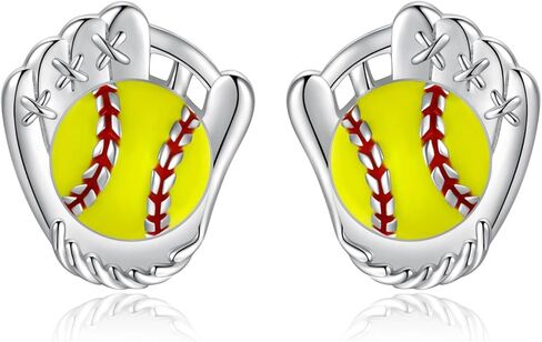 925 Sterling Silver Softball Baseball Earrings Stud Hypoallergenic Jewelry Gifts for Women Player Lover Mom (Softball) in Saudi Arabia