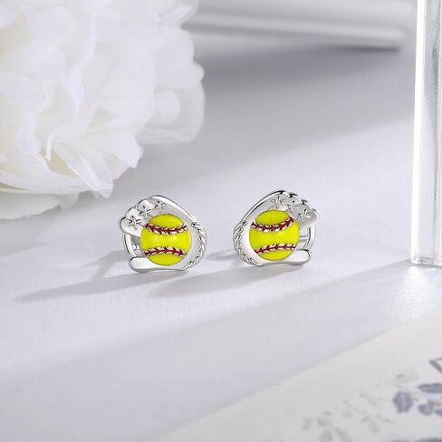 925 Sterling Silver Softball Baseball Earrings Stud Hypoallergenic Jewelry Gifts for Women Player Lover Mom (Softball) in Saudi Arabia