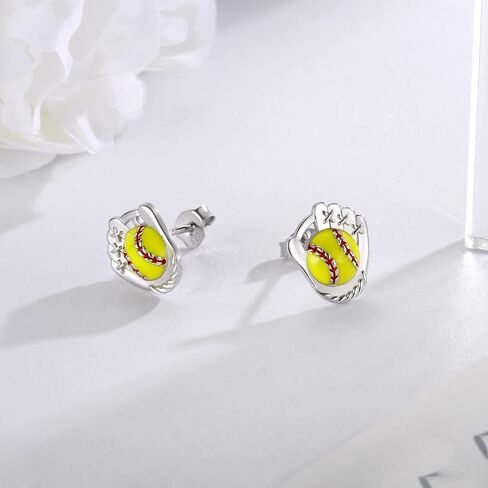 925 Sterling Silver Softball Baseball Earrings Stud Hypoallergenic Jewelry Gifts for Women Player Lover Mom (Softball) in Saudi Arabia