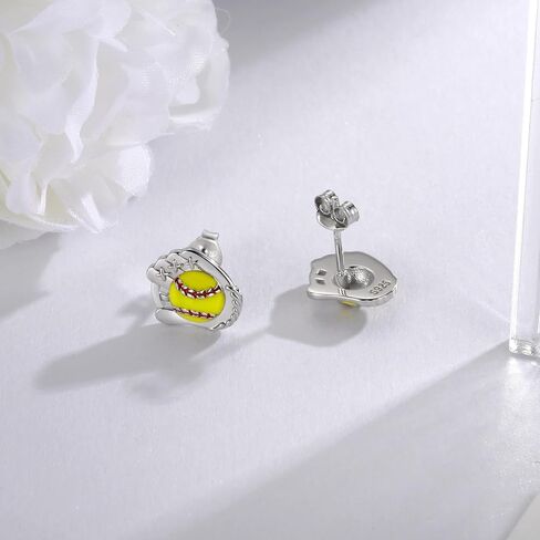 925 Sterling Silver Softball Baseball Earrings Stud Hypoallergenic Jewelry Gifts for Women Player Lover Mom (Softball) in Saudi Arabia