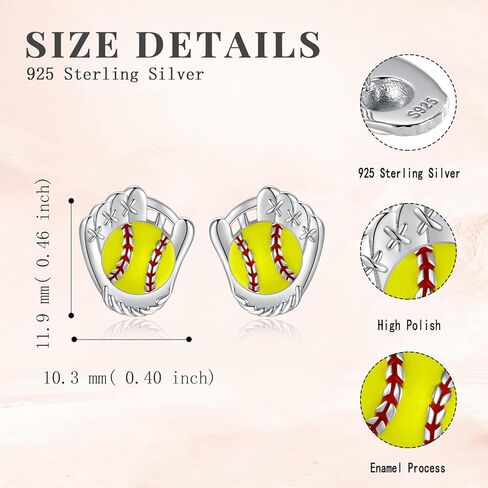 925 Sterling Silver Softball Baseball Earrings Stud Hypoallergenic Jewelry Gifts for Women Player Lover Mom (Softball) in Saudi Arabia