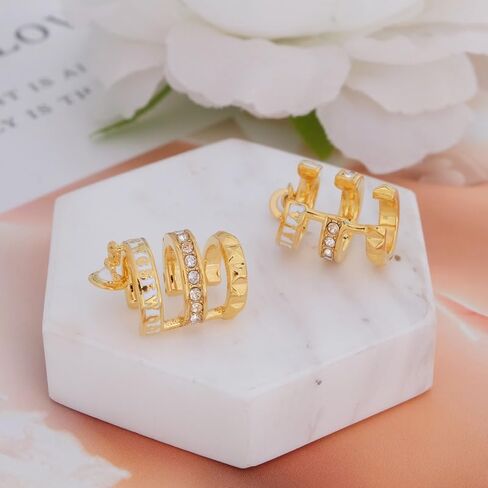 Three Circles Earrings of Saturn for Women - Zircon Saturn Earrings Ear Studs(Gold White) in Saudi Arabia