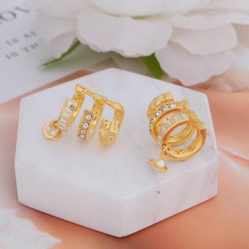 Three Circles Earrings of Saturn for Women - Zircon Saturn Earrings Ear Studs(Gold White) in Saudi Arabia