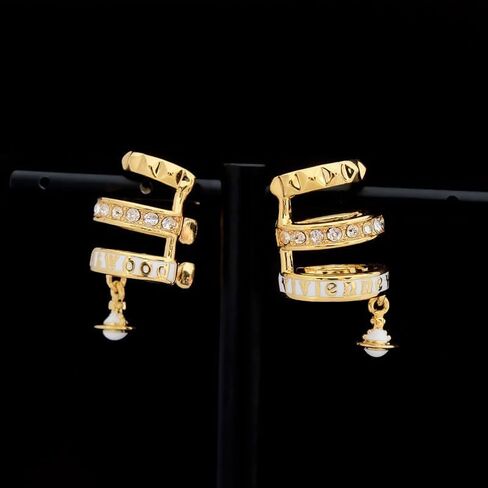 Three Circles Earrings of Saturn for Women - Zircon Saturn Earrings Ear Studs(Gold White) in Saudi Arabia