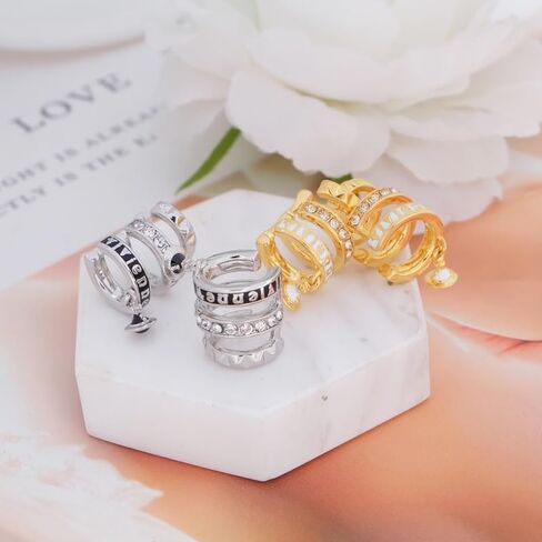 Three Circles Earrings of Saturn for Women - Zircon Saturn Earrings Ear Studs(Gold White) in Saudi Arabia