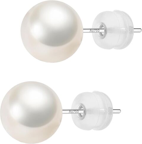 أقراط لؤلؤ أكويا البيضاء، لؤلؤ AAAA مستدير، أقراط لؤلؤ ذهبية عيار 18 قيراط لا تسبب الحساسية مع هدية مجوهرات فاخرة من اللؤلؤ المستزرع الحقيقي الحقيقي للنساء in Kuwait