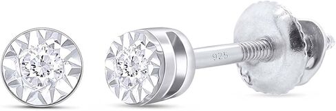 Round Cut White Natural Diamond Stud Earrings In 14K Gold Over Sterling Silver (0.02 Ct) in Saudi Arabia
