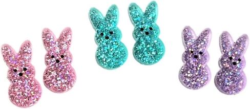 Easter Rabbit Stud Earrings Set for Women 3 Pairs Cute Glitter Acrylic Bunny Animal Spring Statement Earrings Holiday Party Friendship Jewelry Gifts in Kuwait