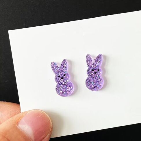 Easter Rabbit Stud Earrings Set for Women 3 Pairs Cute Glitter Acrylic Bunny Animal Spring Statement Earrings Holiday Party Friendship Jewelry Gifts in Kuwait