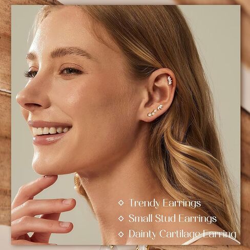 3 Pairs Flat Back Earrings for Women Sterling Silver Earrings Post 14k Gold Plated Stud Earrings Cartilage Earring Helix Conch Tragus Earrings in Saudi Arabia