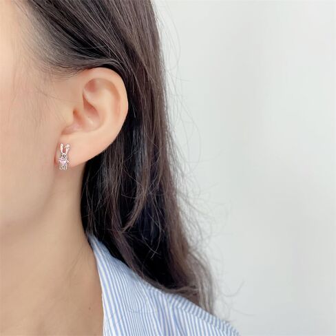 20g Rabbit Pink Heart CZ Flat Screw Back Small Stud Earrings for Women Titanium Steel Silver Plated Cute Sparkly Crystal Enamel Bow Bunny Lovely Animal Tragus Helix Piercing Studs Easter Jewelry in Saudi Arabia