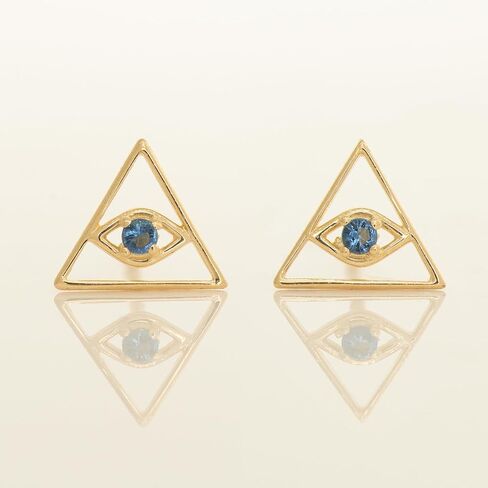 ANYGOLDS 14K Real Solid Gold Evil Eye Sapphire Stud Earrings – Tiny Marquise Cartilage Helix Tragus Upper Ear Studs – Adorned With Sapphire Gemstone - Dainty Ear Post for Women - Sold as a Pair in Kuwait