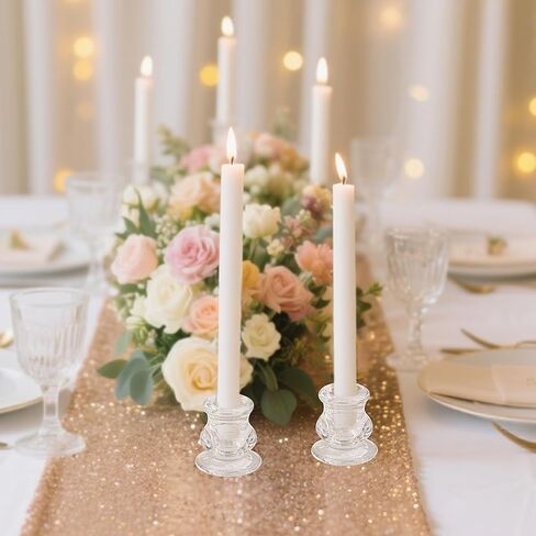 مجموعة حوامل شموع زجاجية شفافة مكونة من 12 حامل شموع مستدقة لحفلات الزفاف والديكور وتناول الطعام in Kuwait