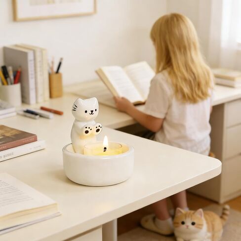 Cat Candle Holder, Cute Cartoon Candle Holders, Kitten Warming Paws Tea Light, Cute Cartoon Kitten Scented Candles Candle Lamp, Cute Cat Home Decor, Gift for Cat Lover in Kuwait