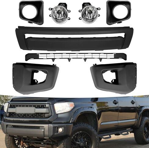 طقم غطاء المصد الأمامي Bewild مناسب لسيارة Toyota Tundra 2014-2021 مع غطاء المصد الأمامي + الشبكة السفلية + أغطية نهاية المصد + مصابيح الضباب مع الحدود، 8 قطع ملحقات بديلة Toyota Tundra in Kuwait