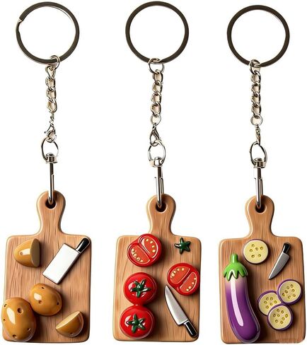 3PC Vegetable Shaped Resin Keychains – Potato Tomato Eggplant Carrot, Creative Pendant Bag Charm Decor Key Chains in Saudi Arabia