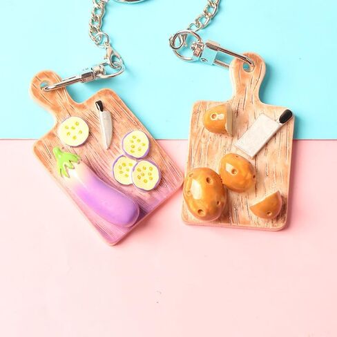 3PC Vegetable Shaped Resin Keychains – Potato Tomato Eggplant Carrot, Creative Pendant Bag Charm Decor Key Chains in Saudi Arabia