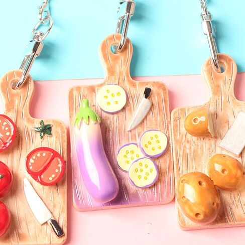 3PC Vegetable Shaped Resin Keychains – Potato Tomato Eggplant Carrot, Creative Pendant Bag Charm Decor Key Chains in Saudi Arabia
