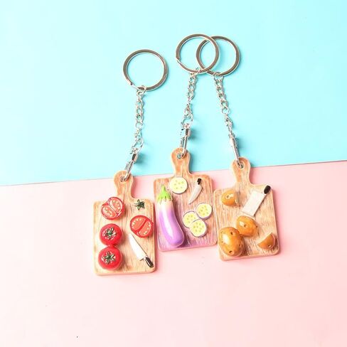 3PC Vegetable Shaped Resin Keychains – Potato Tomato Eggplant Carrot, Creative Pendant Bag Charm Decor Key Chains in Saudi Arabia