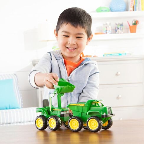 TOMY John Deere Vehicle Set - Includes Dump Truck and Tractor Toy with Loader for Sandbox - Kids Outdoor and Construction Toys - 6 Inches - 2 Count- Ages 18 Months and Up in Kuwait