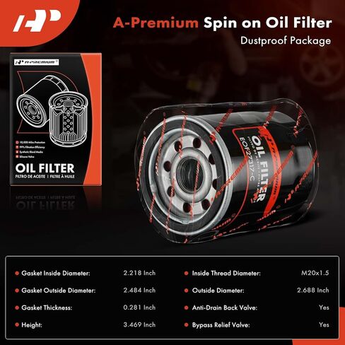 A-Premium 2-PC 10K Miles Protection Spin On Oil Filter Compatible with Ford & Honda & Nissan & Hyundai & Subaru & Dodge & Mazda & Chrysler & Acura & Mitsubishi & Infiniti & Suzuki & Plymouth & Mercury in Saudi Arabia