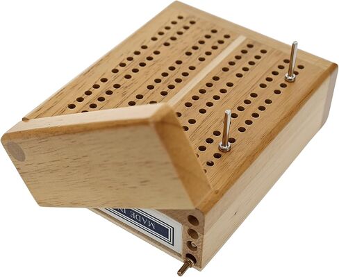 WE Games Wooden Travel Cribbage Board Set, Travel Crib Board with Swivel Top Opening and for Card Storage, 2 Track Cribbage Board Game Set with Cards and Pegs, Mini Board Games for Adults in Kuwait