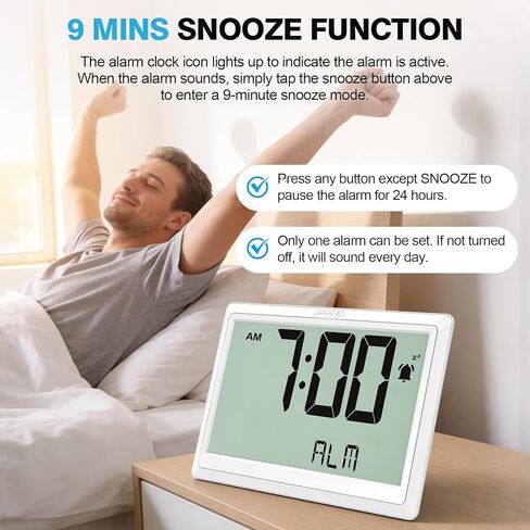 XREXS 10.6 Inch Digital Wall Clock, Battery Operated Large Display Clock, Digital Calendar with Indoor Temperature/Humidity/Date/Day, Auto DST for Classroom, Livingroom, Office(No Backlight)(White) in Saudi Arabia