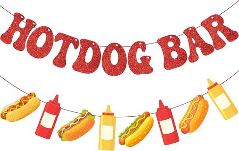 2pcs Hotdog Bar Banners Hotdog Birthday Party Decorations Fast Food Theme Banners for BBQ and Picnic, Sausage Party Supplies in Saudi Arabia