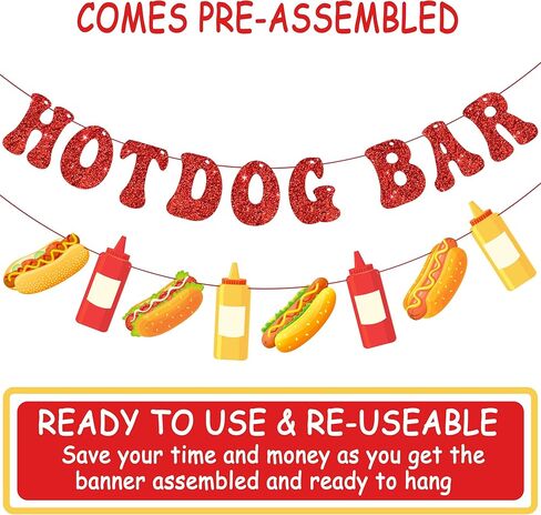 2pcs Hotdog Bar Banners Hotdog Birthday Party Decorations Fast Food Theme Banners for BBQ and Picnic, Sausage Party Supplies in Saudi Arabia