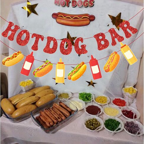 2pcs Hotdog Bar Banners Hotdog Birthday Party Decorations Fast Food Theme Banners for BBQ and Picnic, Sausage Party Supplies in Saudi Arabia