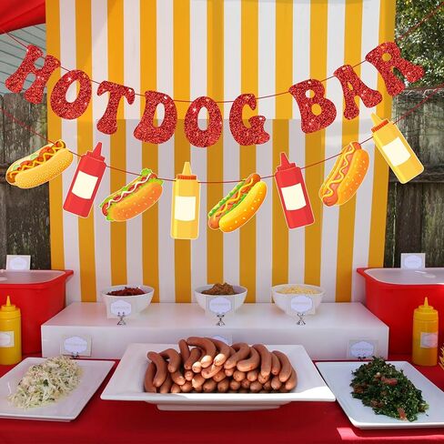 2pcs Hotdog Bar Banners Hotdog Birthday Party Decorations Fast Food Theme Banners for BBQ and Picnic, Sausage Party Supplies in Saudi Arabia