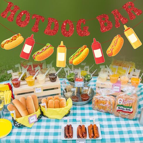 2pcs Hotdog Bar Banners Hotdog Birthday Party Decorations Fast Food Theme Banners for BBQ and Picnic, Sausage Party Supplies in Saudi Arabia