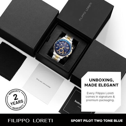 FILIPPO LORETI Sport Pilot Steel Black Chronograph Mecaquartz 42mm 100M Water Resistance Wrist Watch for Men in Saudi Arabia