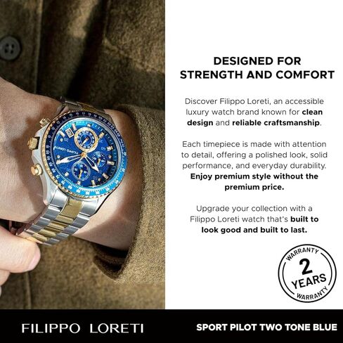 FILIPPO LORETI Sport Pilot Steel Black Chronograph Mecaquartz 42mm 100M Water Resistance Wrist Watch for Men in Saudi Arabia